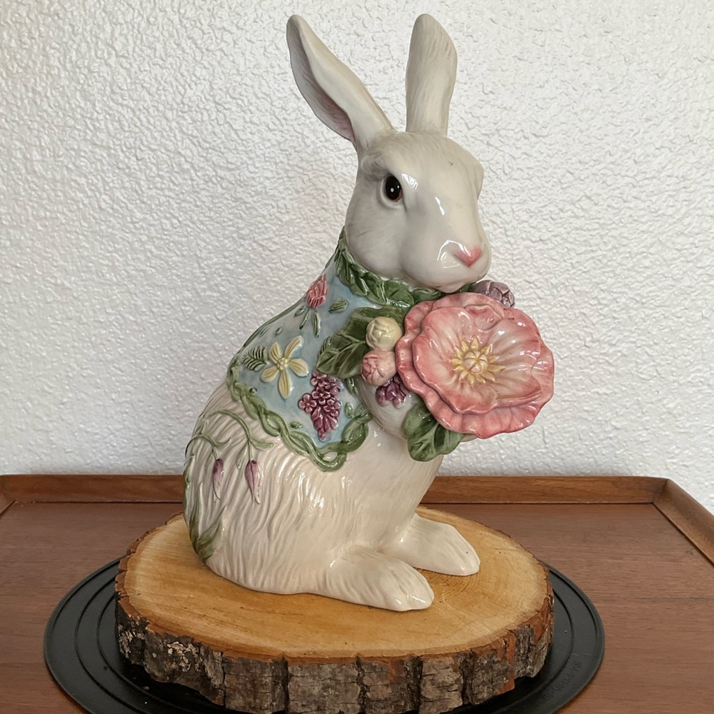 Decorative Floral Ceramic Bunny Figurine - White and Pastel